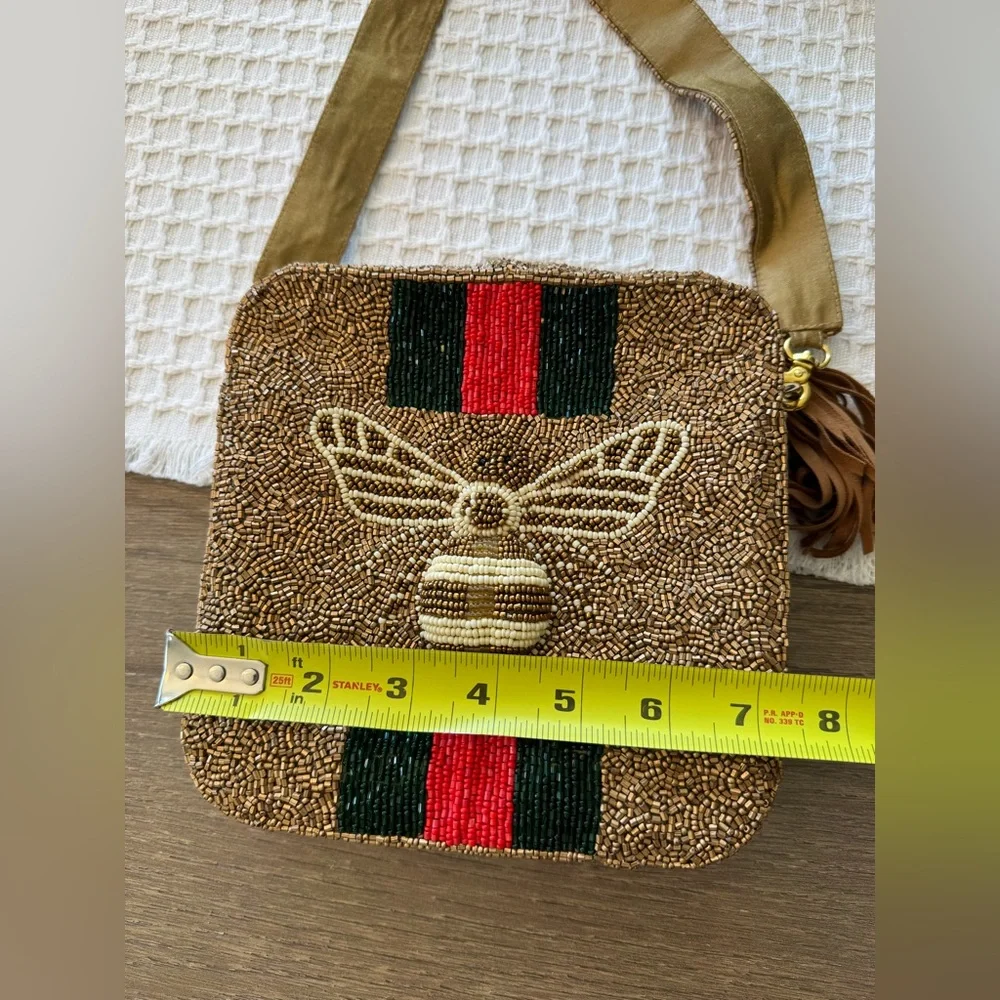 Moyna Beaded Crossbody Bag with Bee and Stripes - Picture 5 of 12